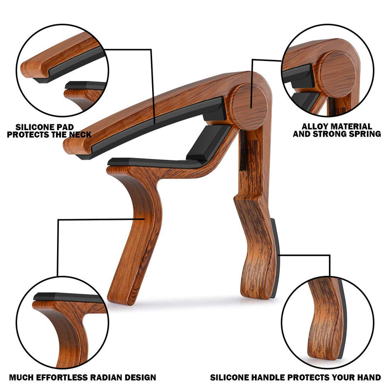 MOREYES Guitar Capo for Acoustic Guitar,Ukelele, Electric Guitar,Bass with Wood Color Guitar Picks (tuner capo)