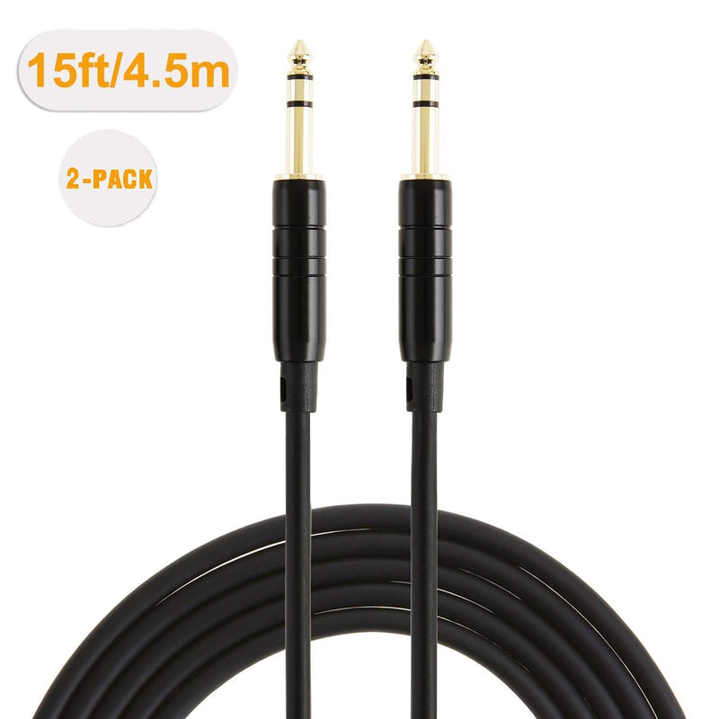 1/4" TRS Cable,CableCreation [2-Pack 4.5 meters] 1/4 Inch to 1/4 Inch 6.35mm Balanced Stereo Audio Cable for Studio Monitors,Mixer,Yamaha Speaker/Receiver,15FT/Black 【2pack/4.5 meter】