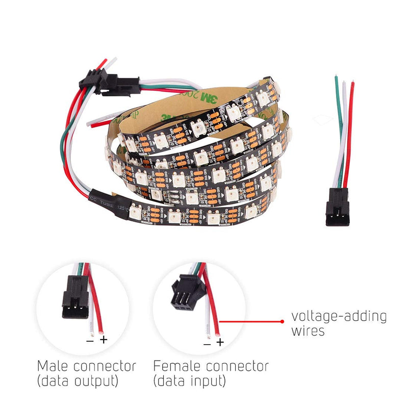 WS2812B ECO LED Strip,BTF-LIGHTING Chasing Effects 5050SMD Individually Addressable 3.3FT 60Pixels/m Flexible Black FPCB Dream Color IP30 Non-Waterproof for Bedroom DIY Projects DC5V Black Ip30 3.2FT 60LEDs