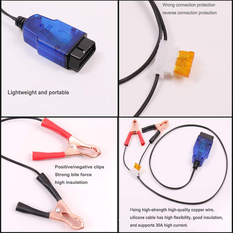 OBD2 Car Memory Saver Protection Connector Automotive Battery Computer ECU Power Off Protector Vehicle Replacement Battery Leak Detection Tool 12V Quick Release Adapter Blue