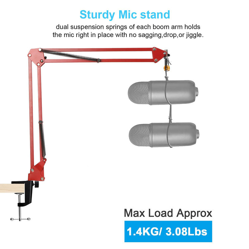 YOUSHARES Red Mic Stand with Pop Filter - Mic Boom Arm Stand with Foam Cover Windscreen Compatible with Red Blue Yeti and Yeti Pro Microphone