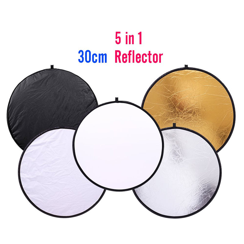 Reflector Panel 12inch / 30cm 5-in-1 Collapsible Multi-Disc Light Reflector with Bag - Translucent, Gold, Silver, Black and White 12inch/30cm 5-in-1