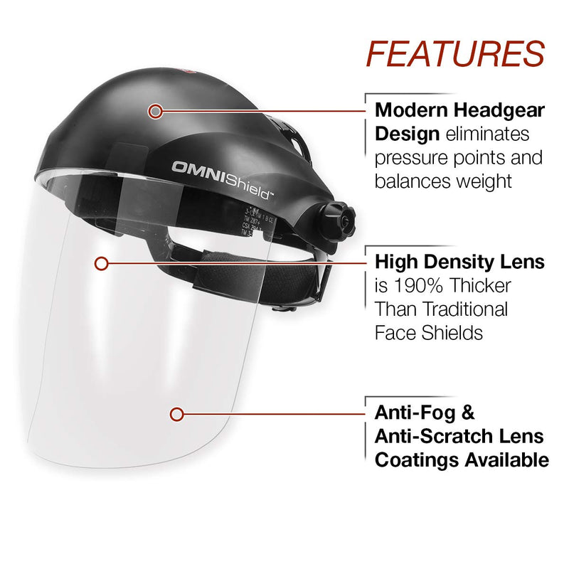 Lincoln Electric OMNIShield Professional Face Shield - High Density Clear Lens - Premium Headgear - K3750-1 Clear Faceshield - Standard