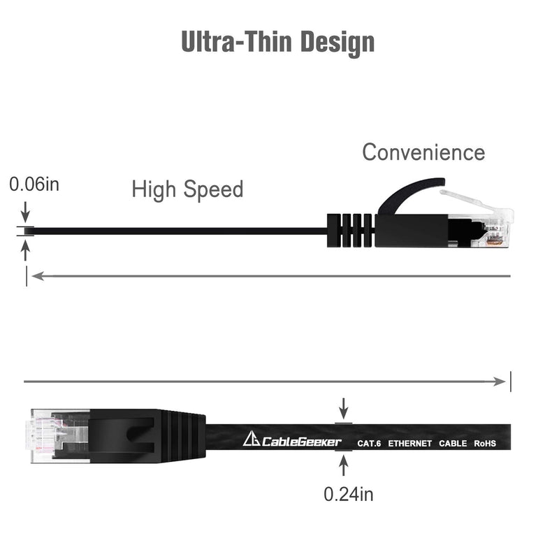 Cat 6 Ethernet Cable 3ft (6 Pack) (at a Cat5e Price but Higher Bandwidth) Flat Internet Network Cable - Cat6 Ethernet Patch Cable Short - Black Computer Cable with Snagless RJ45 Connectors