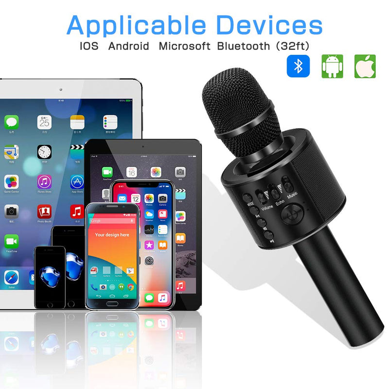 Ankuka Karaoke Wireless Microphone Bluetooth, 3 in 1 Multi-Function Handheld Karaoke Machine for Kids, Portable Mic Speaker Home, Party Singing(Black) Black