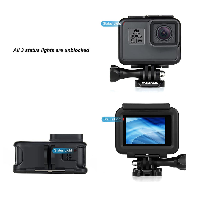 [AUSTRALIA] - YALLSAME Frame Case Compatilble with GoPro Hero 5, Hero 6, Hero 7 Black/ Silver/ White, Hero 2018 with Lens Cap and Tripod Mount Adapter Protective Housing Case for Go Pro 7 6 5 Black Frame for HERO7/6/5 