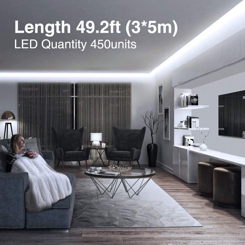 [AUSTRALIA] - Onforu 49.2ft LED Strip Light, 6000K Daylight White Dimmable Tape Light, 15m 12v Flexible Ribbon Light, 2835 LEDs Rope Lighting for Home, Kitchen, Under Cabinet, Bedroom, Non-Waterproof 