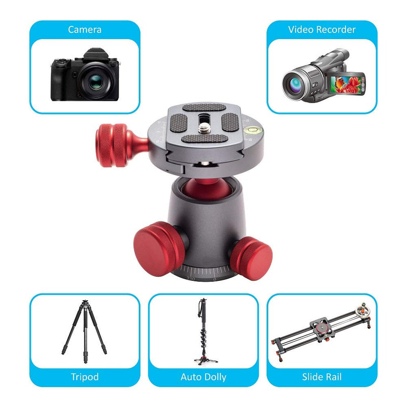 ANNSM Tripod Ball Head Mount 360 Degree Swivel with 1/4 inch QR Plate and U-Shape Notch for 90 Degree Vertical Shooting with Bubble Levels for DSLR Camera/Tripod/Monopod/Camcorder/Slider/Dolly BH200 Pro Ball Head