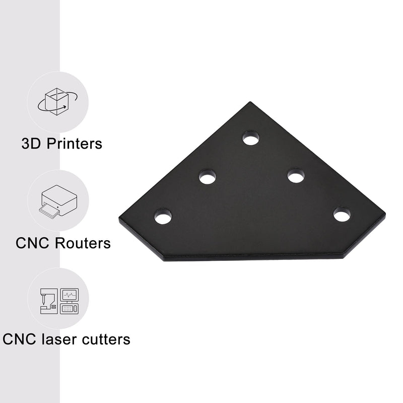 [AUSTRALIA] - uxcell L Shape Outside Joining Plate, 60mm x 60mm x 4mm with 5-Hole Joint Bracket for 2020 Aluminum Profile, 4 Pcs (Black) 