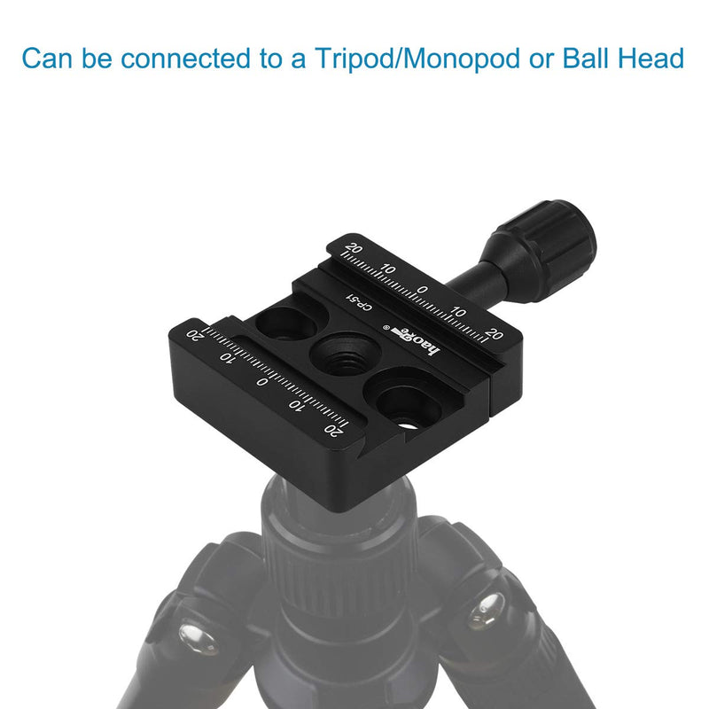 Haoge CP-51L 50mm Screw Knob Clamp Adapter Mount with Long Arm for Quick Release QR Plate Camera Tripod Ballhead Monopod Ball Head Fit Arca Swiss