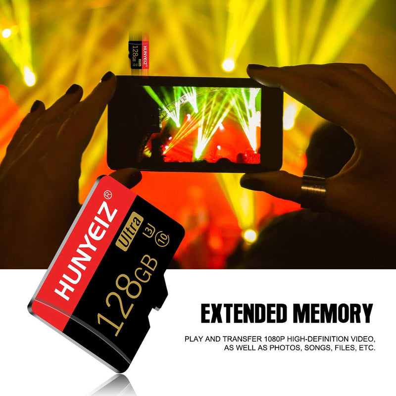 128GB Micro SD Card with Adapter Memory MicroSD Card for Camera Class 10 High Speed Memory Card for Phone Computer Game Console, Dash Cam, Camcorder, GPS, Surveillance, Drone Black&Golden 128GB