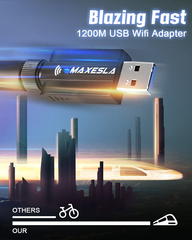 Maxesla USB WiFi Adapter for PC,Ultra Fast AC1200Mbps WiFi Dongle,High Gain WiFi USB,Dual Band WiFi Adapter for Desktop PC, 802.11ac USB Computer Network Adapter Support for WIN7 8 10 XP Vista MAC