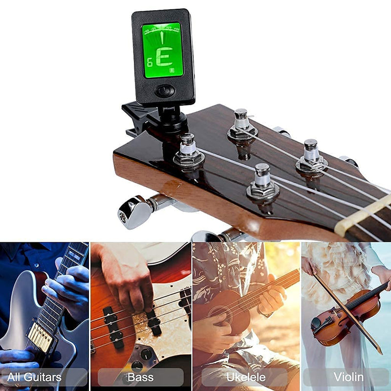 MOREYES Guitar Capo Tuner Clip on Guitar, Violin, Bass, Ukulele Chromatic with Picks (Tuner and Black Capo)