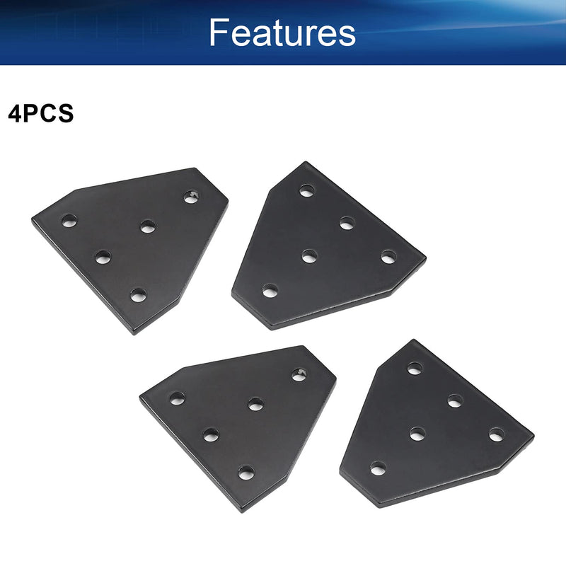 Yinpecly Aluminum Alloy T Shape Outside Joining Plate 2.36" x 2.36" x 0.16"(LxWxT) with 5-Hole Joint Bracket Hardware for 3D Printer Parts 2020 Aluminum Profile Corner Bracket Plate Black Tone 4pcs