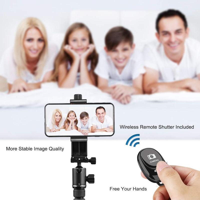 Universal Phone Tripod Mount with Shutter Remote Control for Selfie Shooting, Switch from Portrait to Landscape Easily, Compatible with Phone 11/XR/X/8/6/Plus and More Cell Phones