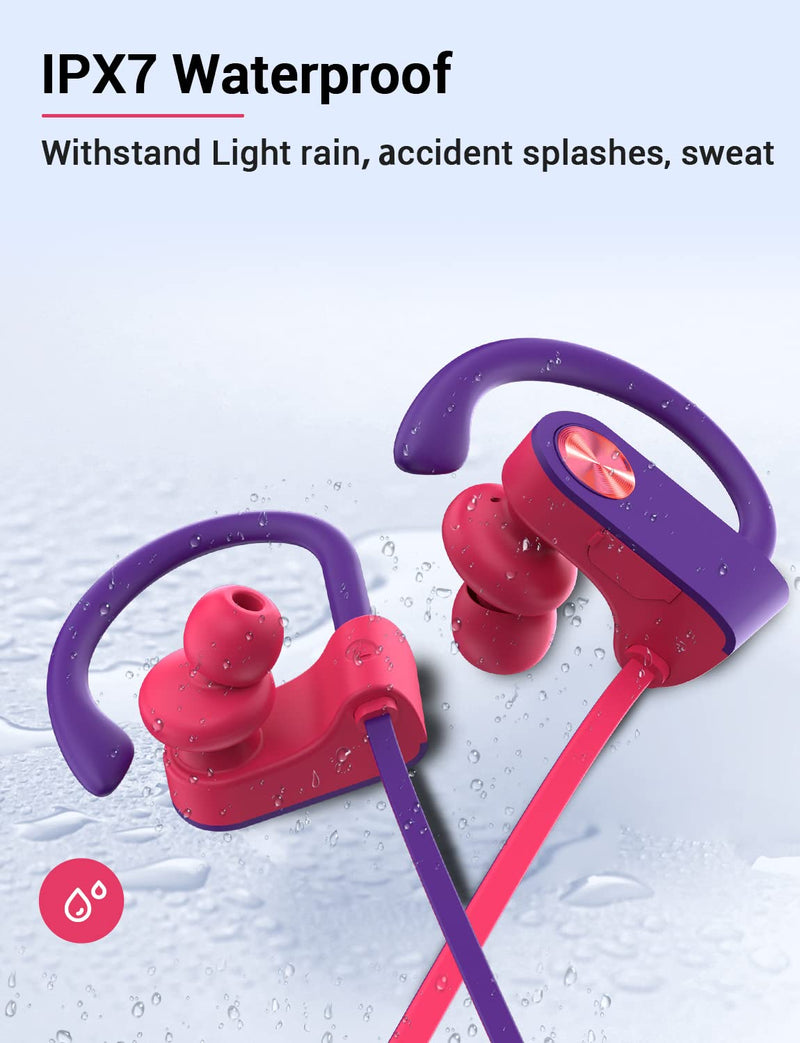 [AUSTRALIA] - Stiive Bluetooth Headphones, Wireless Sports Earbuds IPX7 Waterproof with Mic, Stereo Sweatproof in-Ear Earphones, Noise Cancelling Headsets for Gym Running Workout, 12 Hour Playtime - RedPurple 