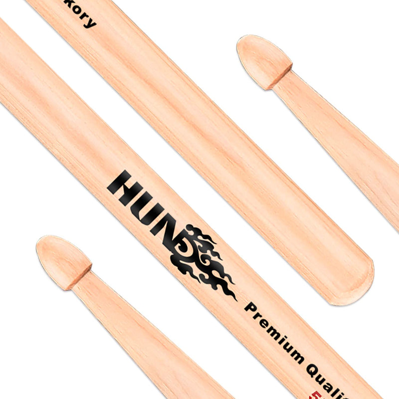 HUN Drumsticks, 5B American Hickory Drum Sticks,Teardrop Wood Tip,Snare Drum Sticks for Professional Drummers,2 Pairs 5B-2Pairs hickory Natural