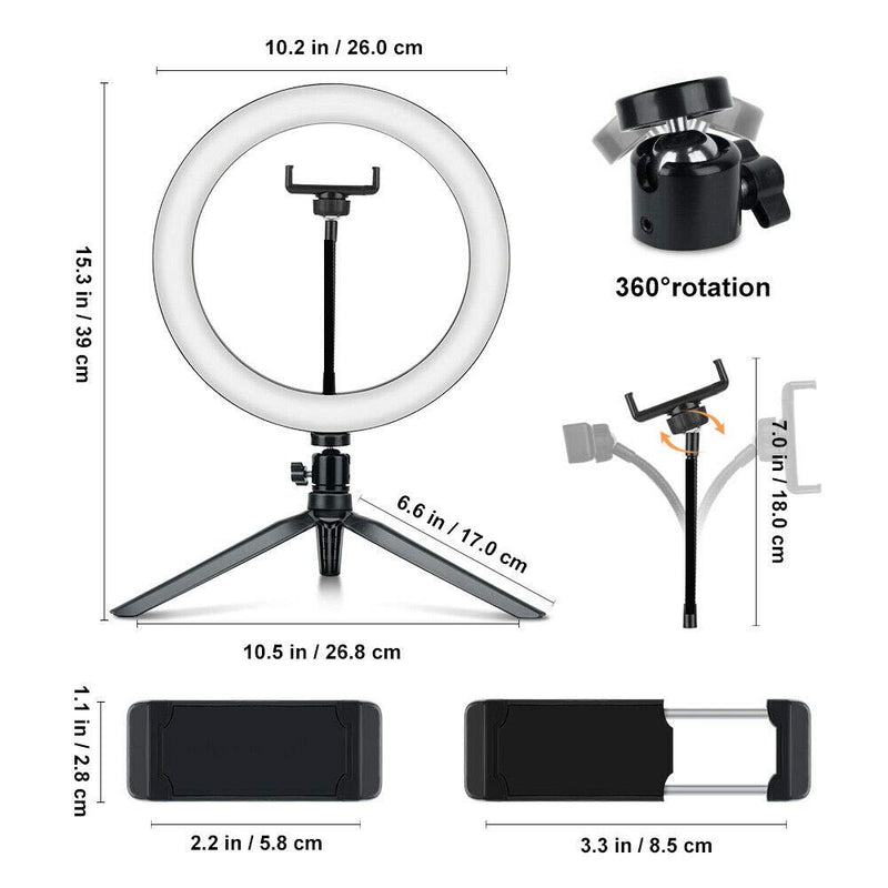 LED Ring Light 10" with Tripod Stand & Phone Holder for Live Streaming & YouTube Video, Makeup Ring Light for Photography, Shooting with 3 Light Modes & 10 Brightness Level