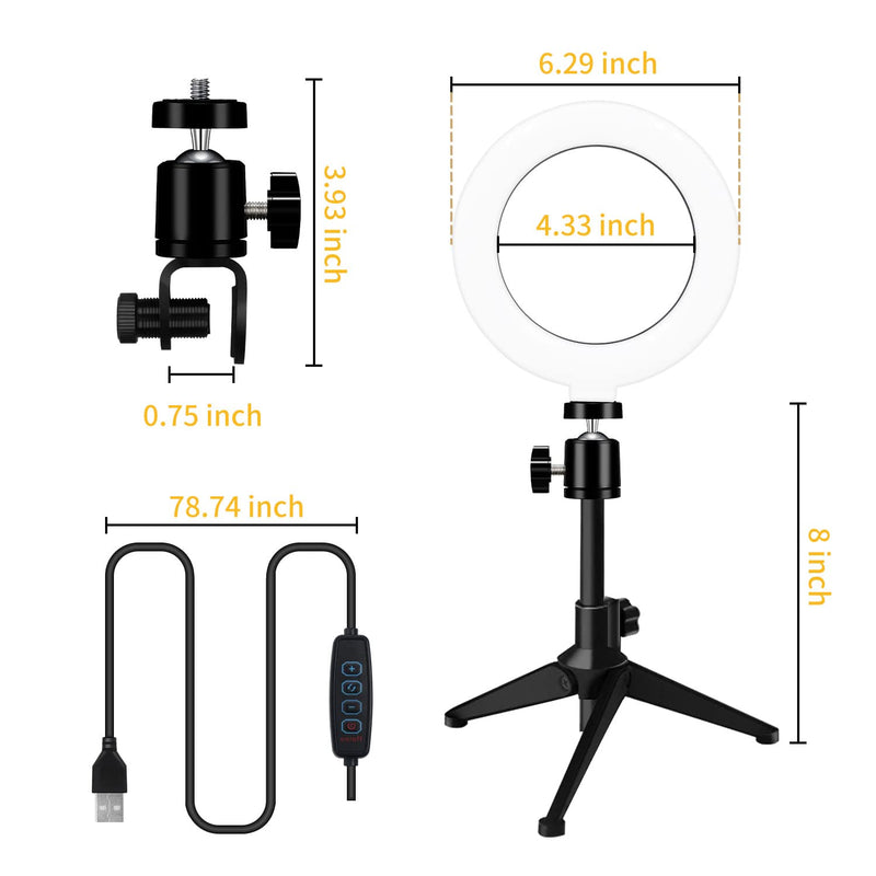 [AUSTRALIA] - Desk Ring Light for Zoom Meetings - Video Conference Lighting Kit for Laptop Computer, 6” Clip on Table LED Light Lamp with Tripod Stand for Video Recording, Remote Working, Gaming, Vlogging 