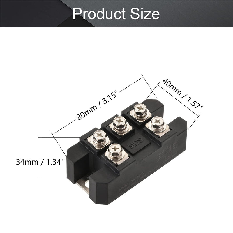 Fielect Bridge Rectifier Diode 100A 1600V Three Phase Diode Bridge Rectifier Full Wave Diode Module Rectification Module for MDS-100A Model 1Pcs MDS100A1600V 1Pcs