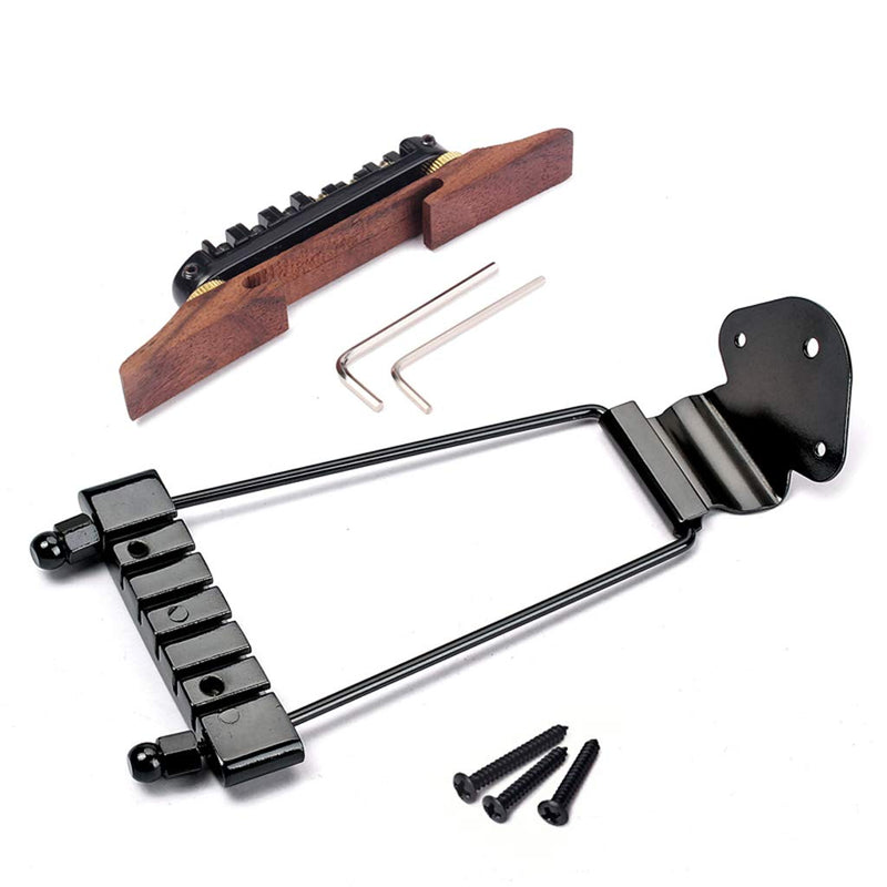 Alnicov Set of 6 String Archtop Jazz Guitar Rosewood Bridge Height Adjustable & Tailpiece Trapeze for Jazz Guitar Parts,Black