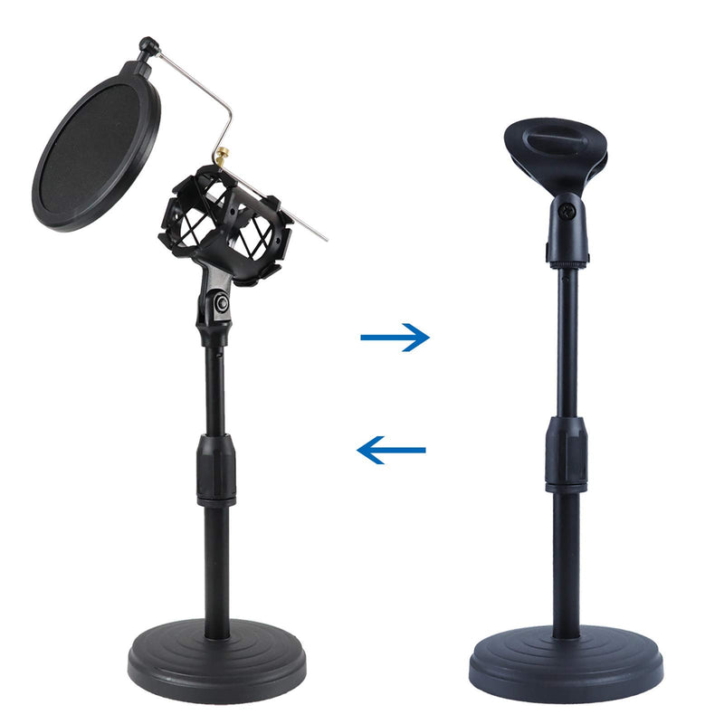 MOFIY Adjustable Round Base Microphone Stand Set With Shock Mount Microphone Holder Pop Filter Desktop Microphone Stand Compatible For Studio Recording Online Broadcasting Chatting Singing Meeting