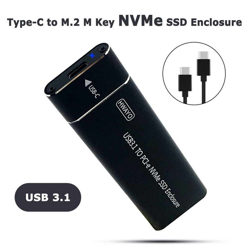 HWAYO USB 3.1 Portable NVMe SSD Enclosure Case for M.2 M Key NVMe SSD, Black