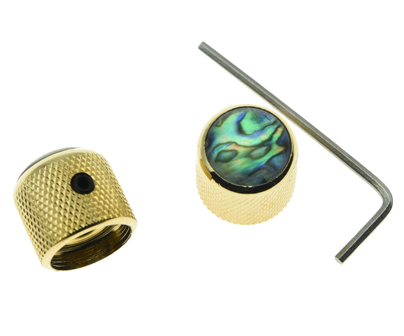 KAISH Set of 2 Gold Tele Telecaster Abalone Top Guitar Dome Knobs Bass Knob with Set Screw
