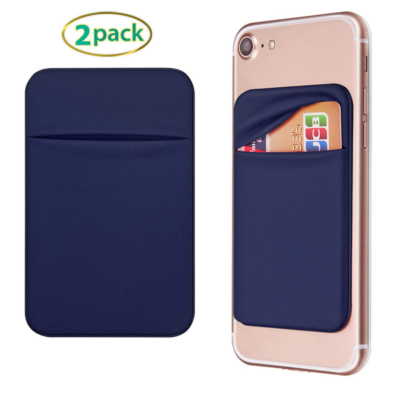 OBVIS Cell Phone Pocket Self Adhesive Card Holder Stick On Wallet Sleeve with 3M Adhesive RFID Card ID Credit Card ATM Card Holder for iPhone Android 2 Pack Blue 2pack Blue