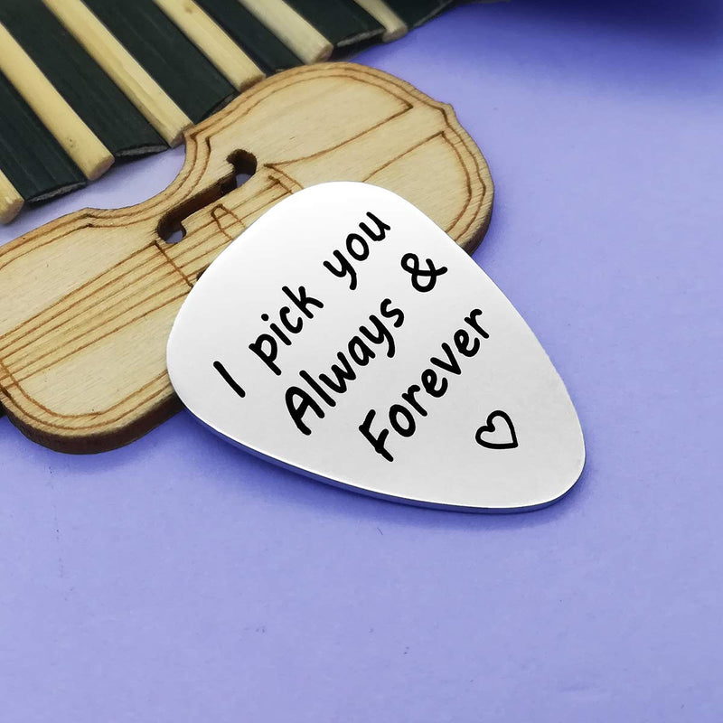 I Pick You Always And Forever Guitar Pick Music Jewelry Gift for Men Women him her- Unique Birthday Gift for Musician Guitarist Husband/wife/boyfriend/girlfriend Wedding Valentines Christmas Gifts