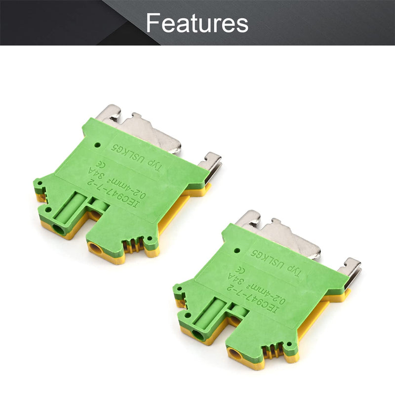 Fielect USLKG5 DIN Rail Terminal Blocks Screw Clamp Connector DIN Rail Terminal Block Kit DIN Rail Mount, 800V 34A, 0.2-4mm2, 10 Pcs, Yellow-Green