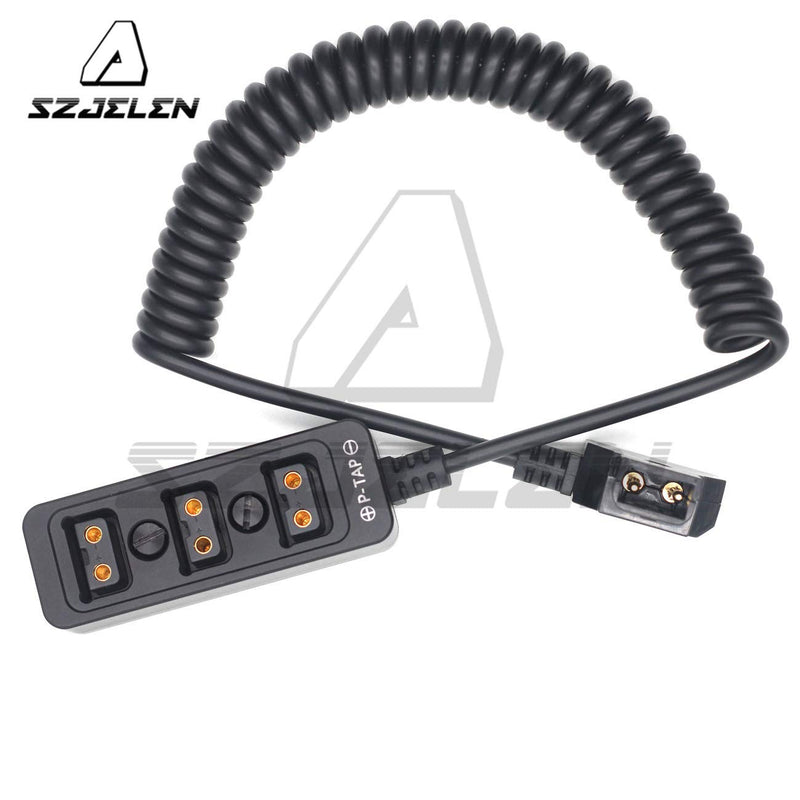 SZJELEN Metal Triple P-TAP D-tap Splitter,D-tap to 3ports D-tap P-tap Splitter Cable for Photography Power,Dtap Three-Way Splitter (Black Spring Cable) Black Spring Cable