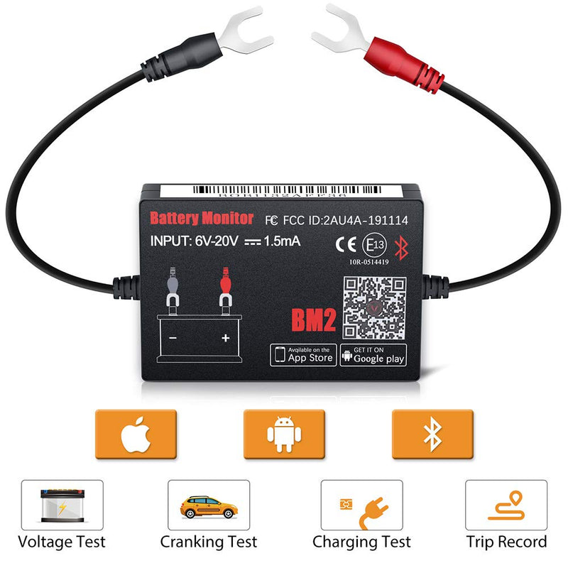 QUICKLYNKS Auto Battery Monitor BM2 Bluetooth 4.0 12V Device Car Battery Tester