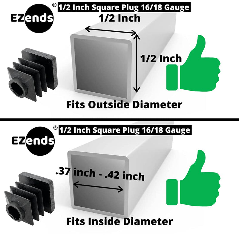 EZends 1/2 Inch Square Plastic End Plug, for Square tubing (20) 20