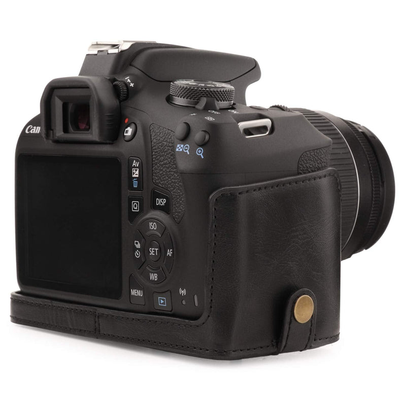 MegaGear MG1607 Ever Ready Leather Camera Case compatible with Canon EOS Rebel T7 (18-55mm), 2000D (18-55mm) - Black