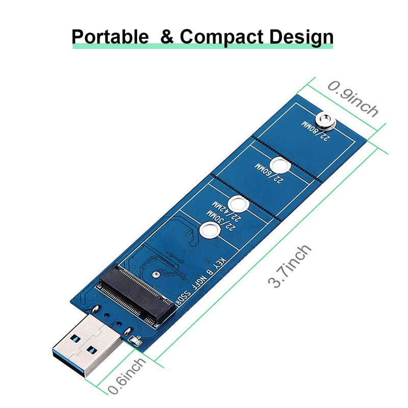 M.2 USB 3.0 Adapter, M.2 B Key Converter to USB 3.0 Reader Card as Portable External Hard Drive,Support SATA Based SSD 2230 2242 2260 2280