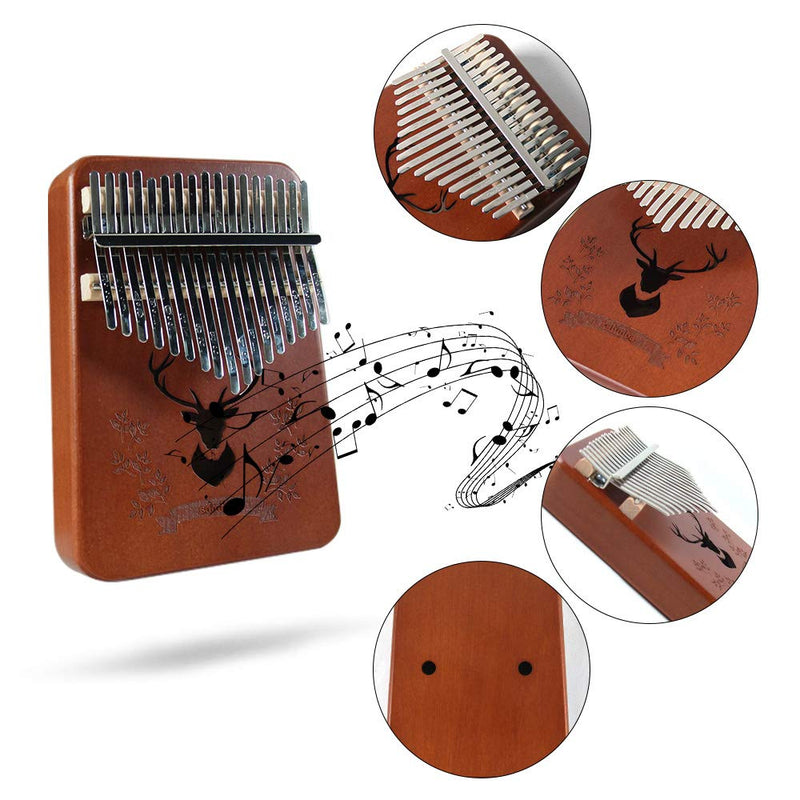 Kalimba 17 Keys Thumb Piano Portable African Solid Wood Finger Piano with Tuning Hammer and Study Instruction, Gift for Kids and Adults Beginners Standard luck deer-Brown-A