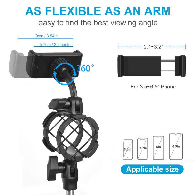 [AUSTRALIA] - Desktop Microphone Stand with Cell Phone Holder, Adjustable Tabletop mic Stand with Shock Mount and Round Base for Recording Podcasting and Live Streaming. B1 