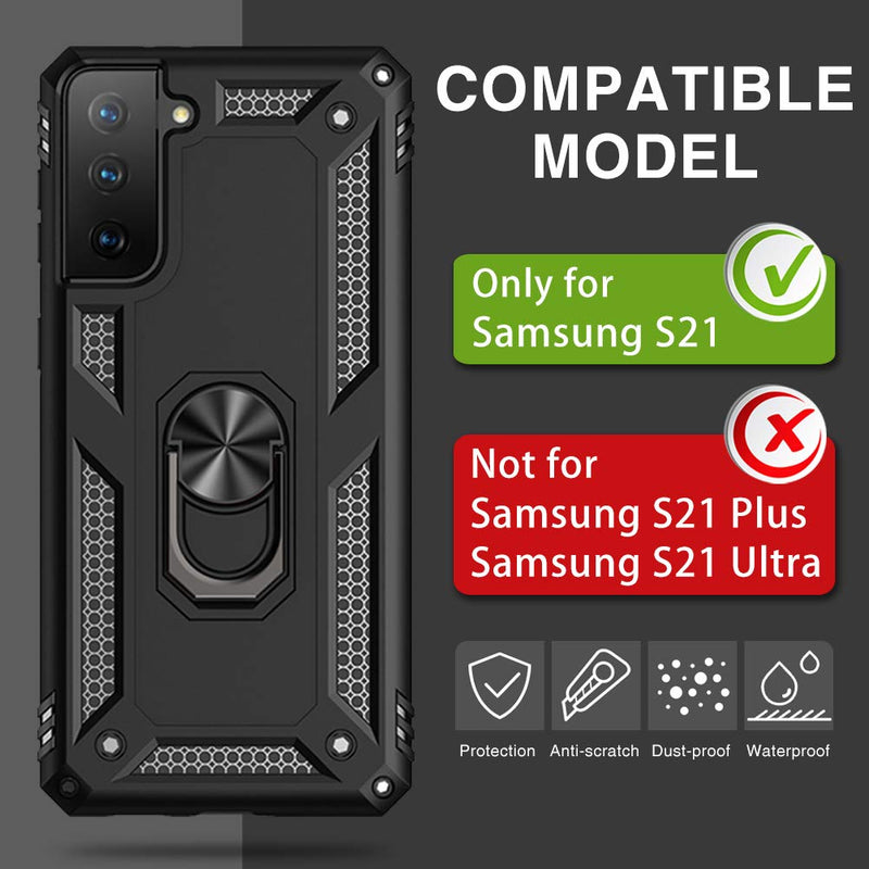 Case for Samsung Galaxy S21 5G Case Rugged Military Grade Heavy Duty Armor Shockproof Anti-Drop Galaxy S21 Phone Case Holder Kickstand Shell for Samsung Galaxy S21 5G 6.2 2021 Basic Cases (Black) Black