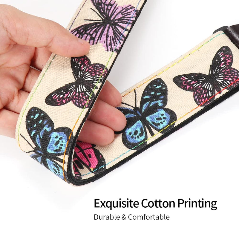 Ukulele Strap No Drill, Eyeshot Adjustable Double J Hook Clip on Uke Shoulder Strap, Hawaiian Butterfly Printing Hands Free Ukelele Strap, Easy to Use and Fit Most Standard Uke Sizes Butterfly Print