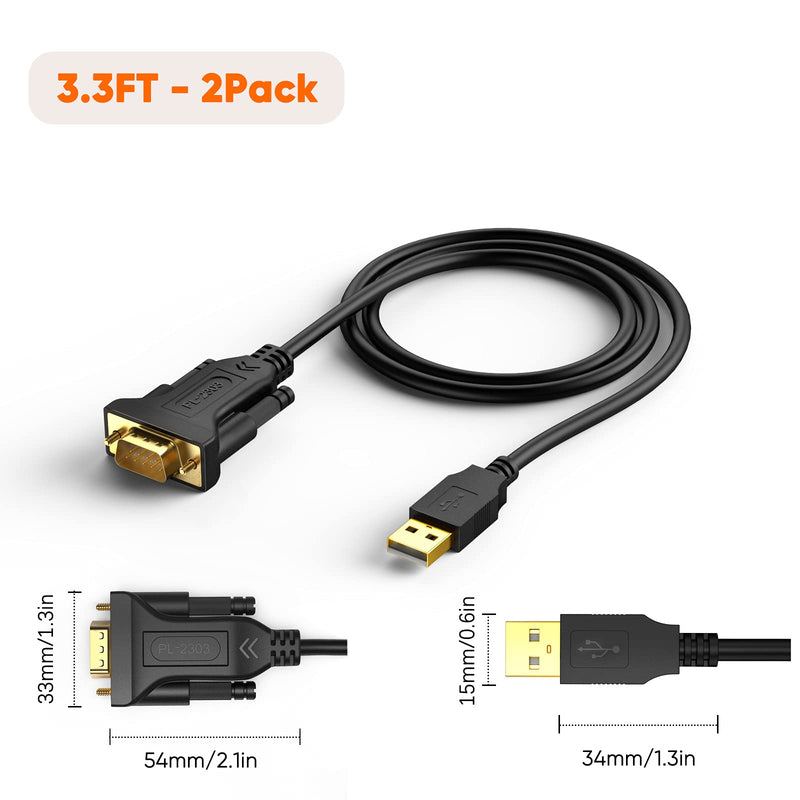 CableCreation USB to RS232 Serial Adapter with PL2303 Chipset (2-Pack), 3.3 Feet DB9 Male Serial Converter Cable for Windows 10, 8.1, 8,7, Vista, XP, 2000, Linux , Mac OS, Black 3.3ft/2-pack