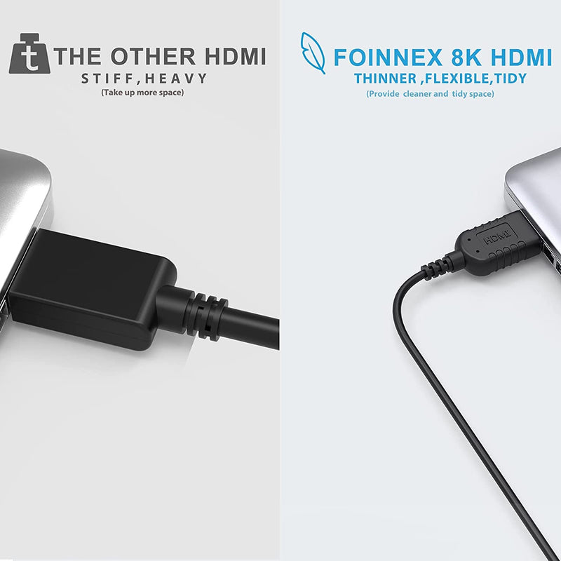 8K HDMI Cable 3.3Ft,FOINNEX Thin HDMI 2.1 Cord Compatible with Xbox X/S,PS4,PS5,Soundbar,Apple TV,Blu-ray Player,Computer,Monitor ect 8K