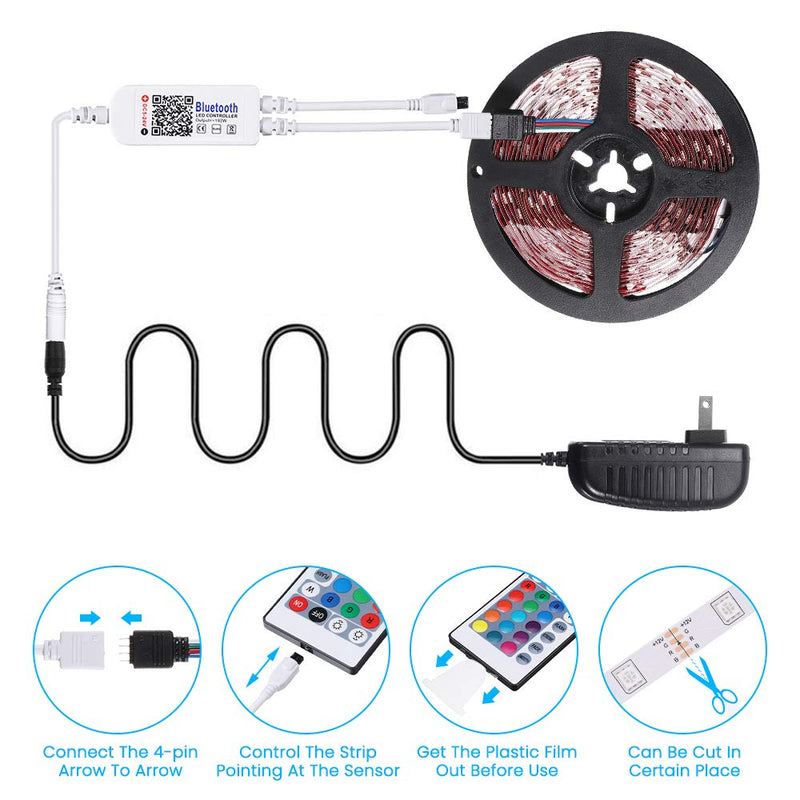 [AUSTRALIA] - 32.8FT LED Strip Lights,SOLMORE Bluetooth RGB LED Strips Music Sync Color Changing LED Light Strips 24-Key Remote DIY RGB LED Strips App Controlled Rope Lights for Bedroom Ceiling Hallowen Decoration 