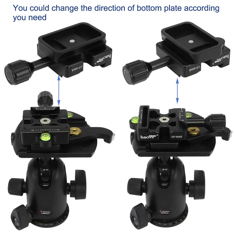 Haoge CP-MAS Quick Release Clamp with RC4 / 400PL Base Adapter Convertor for Manfrotto RC4 System to Arca-Swiss Compatible, Fit 400PL / 405/410 / RC4 Adapter for Manfrotto RC4 Head 02