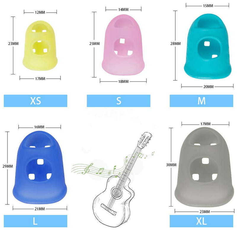 35pcs Guitar Silicone Finger Protector,Color Fingertip Protection Covers Caps in 5 Sizes for Beginner Playing Ukulele Electric Guitar and 5 Guitar Picks