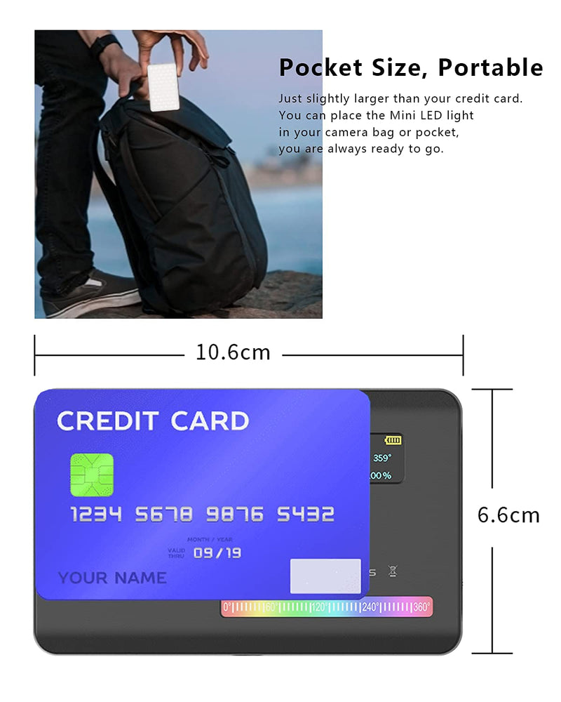 ULANZI VL120 RGB Video Light, Pocket LED On-Camera Video Lights, Built-in 3100mAh Rechargeable Battery, 360 Full Color 20 Light Effects, CRI≥95 2500-9000K LED Panels for Photography Vlogging black