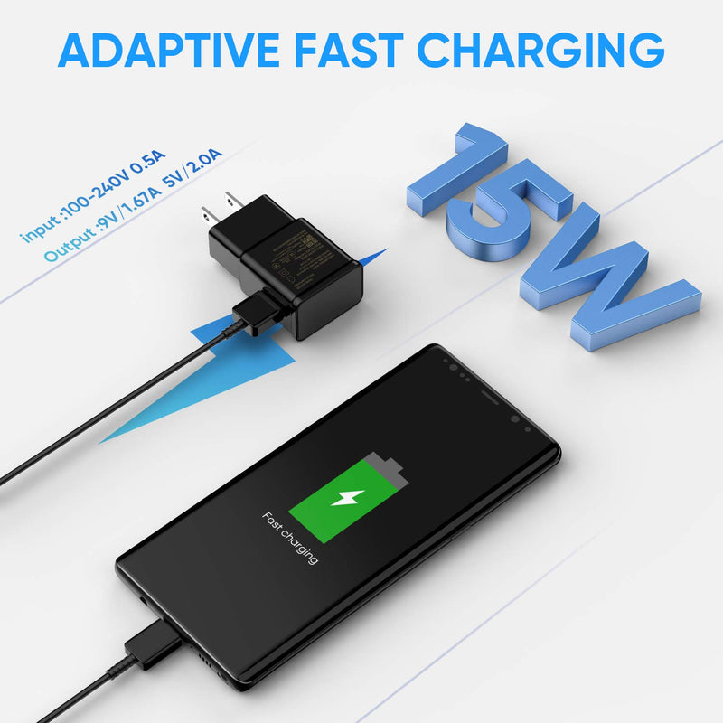 Adaptive Fast Charger USB Type C Cable Compatible with Samsung Galaxy S21+ S21 Ultra 5G S10 S10e / S9 / S9+ / S8 / S8 Plus/Active/Note 10 9 8 20 Plus, (2 Wall Charger Adapter + 2 Cable)