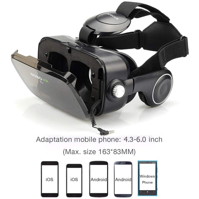 BOBOVR Z4 Virtual Reality Headset, 3D Glasses 120°FOV Adjustable Focal Length Stereo Headphone VR for 4.0-6.0 inch Smartphone (Black Z4) Black Z4