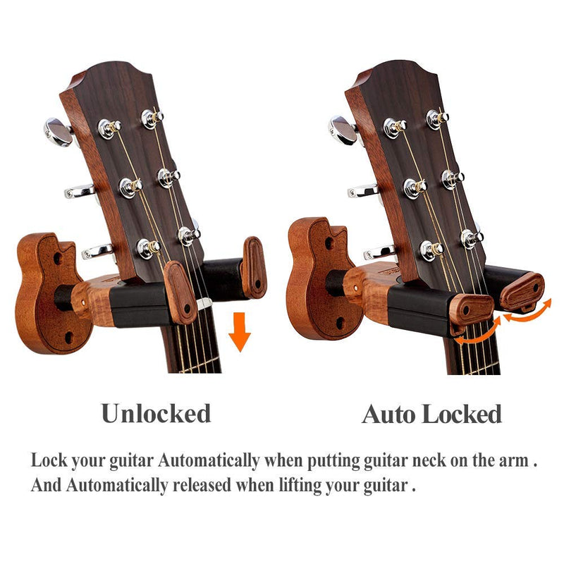 Neboic Guitar Wall Mount, Auto Lock Guitar Wall Hanger, Hard Wood Base Guitar Holder, Guitar Hook, Acoustic, Classical, Electric, Bass Guitar Stand, Guitar Accessories