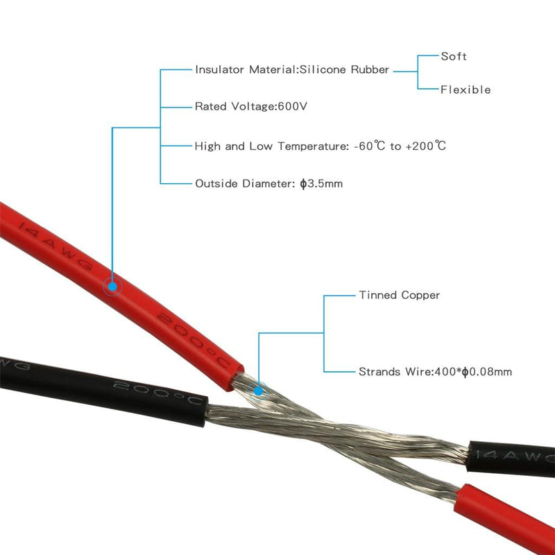 BNTECHGO 14 Gauge Silicone Wire Spool Red and Black Each 20ft Flexible 14 AWG Stranded Copper Wire silicone wire red 20ft and black 20ft